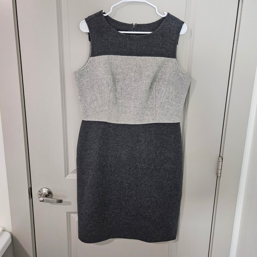 Talbots Womens Gray Colorblock Wool Blend Sleeveless Sheath Dress Size 12